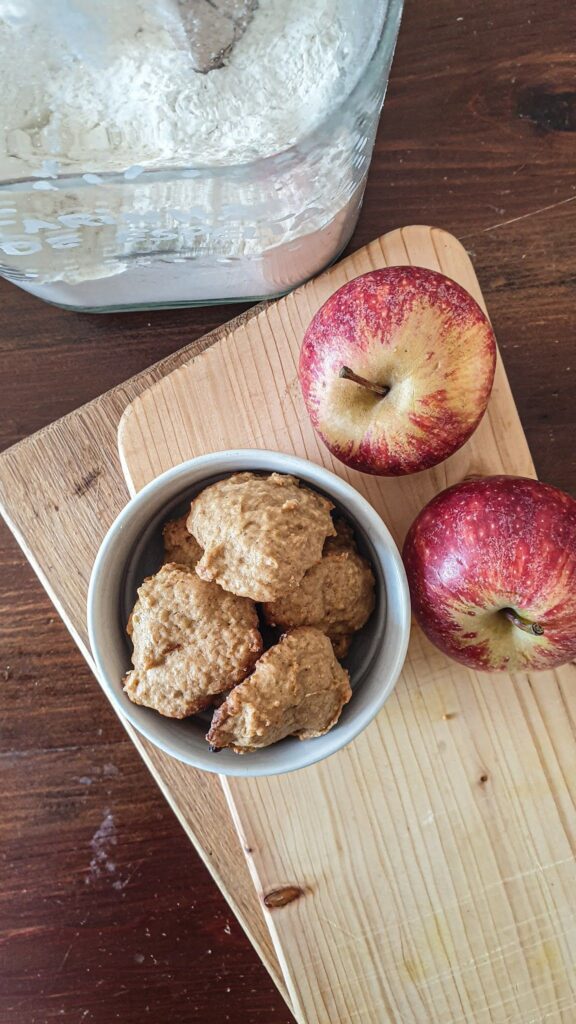 Biscoitos de maçã e canela com aveia, tâmaras e nozes.